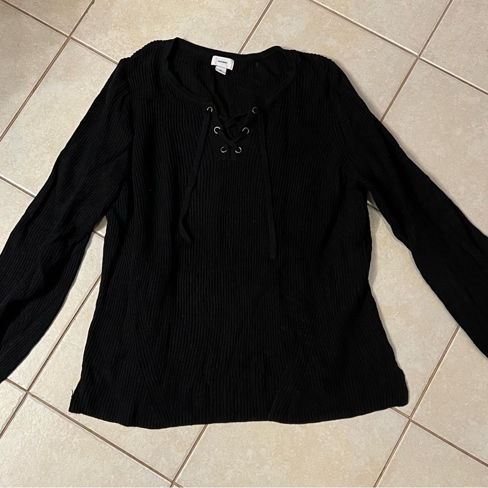 Old Navy Black Lace-Up Sweater